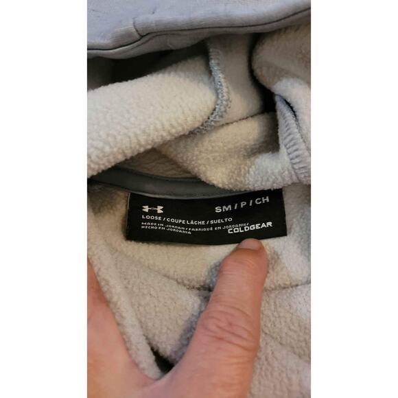 Under Armour Pullover Hoodie Gray Black Logo Pouch Pocket Small ColdGear - Picture 3 of 5